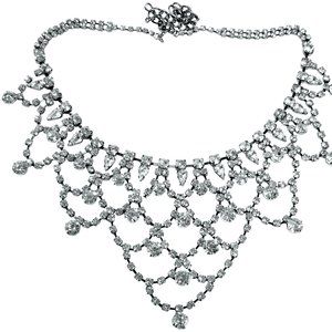KENNETH JAY LANE, GUNMETAL &CRYSTAL FANCY BIB NECK